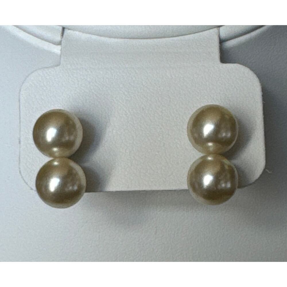 Antique Edwardian  Art Deco Vintage silver double pearl drop screwback earrings